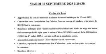 Ordre du jour – prochain conseil municipal