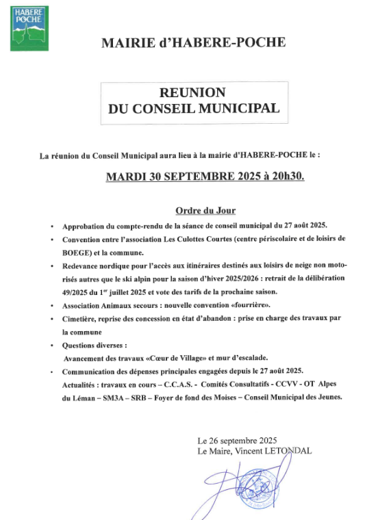 Ordre du jour – prochain conseil municipal